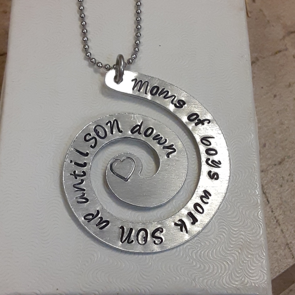 Hand stamped moms of boys necklace new